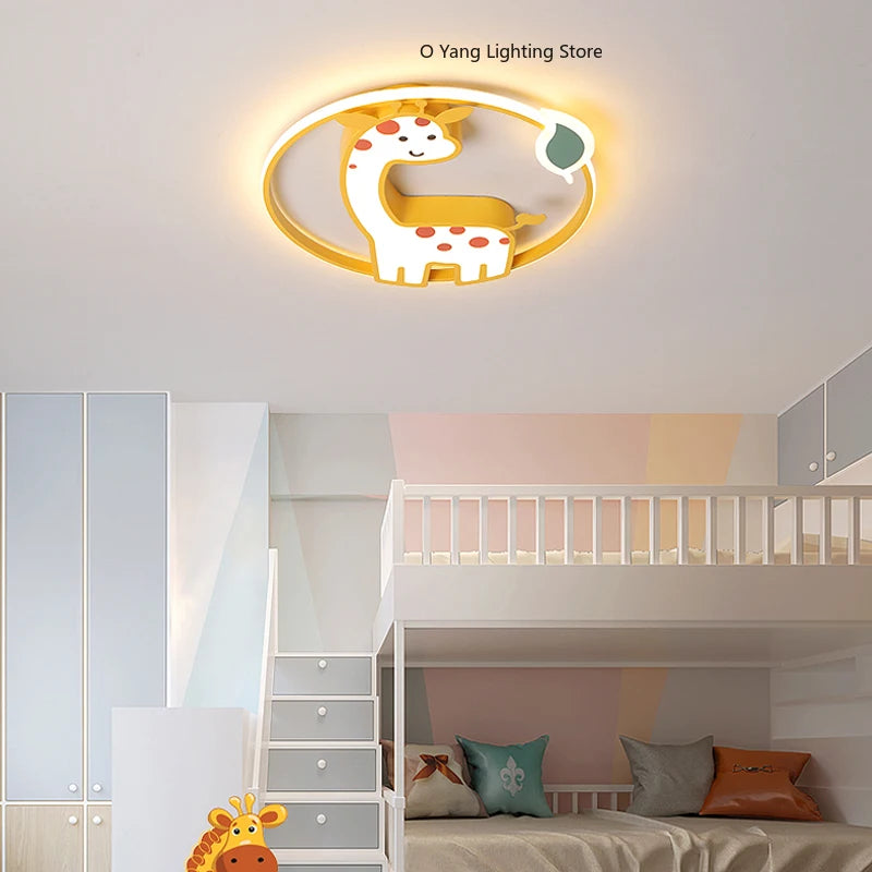 Designer Led Ceiling Light Girl Bedroom Chandelier Kids Baby Boy Room Decor Cute Giraffe Ceiling Lamp Plafon RC Dimmable