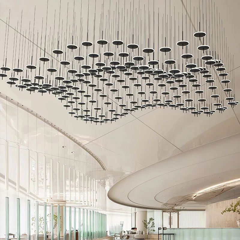 Pendant Lights for Living Room Design Led Modern Black Iron Art Circular Chandelier for Hotel Customized Large Chandeliers