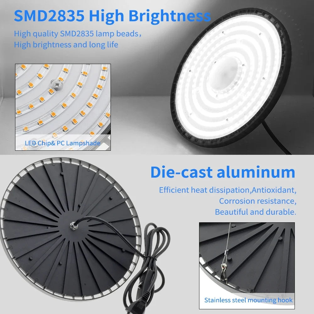 220V UFO LED High Bay Light (100W/150W/200W) - Super Bright IP65 Waterproof Industrial Lighting for Warehouse & Factory