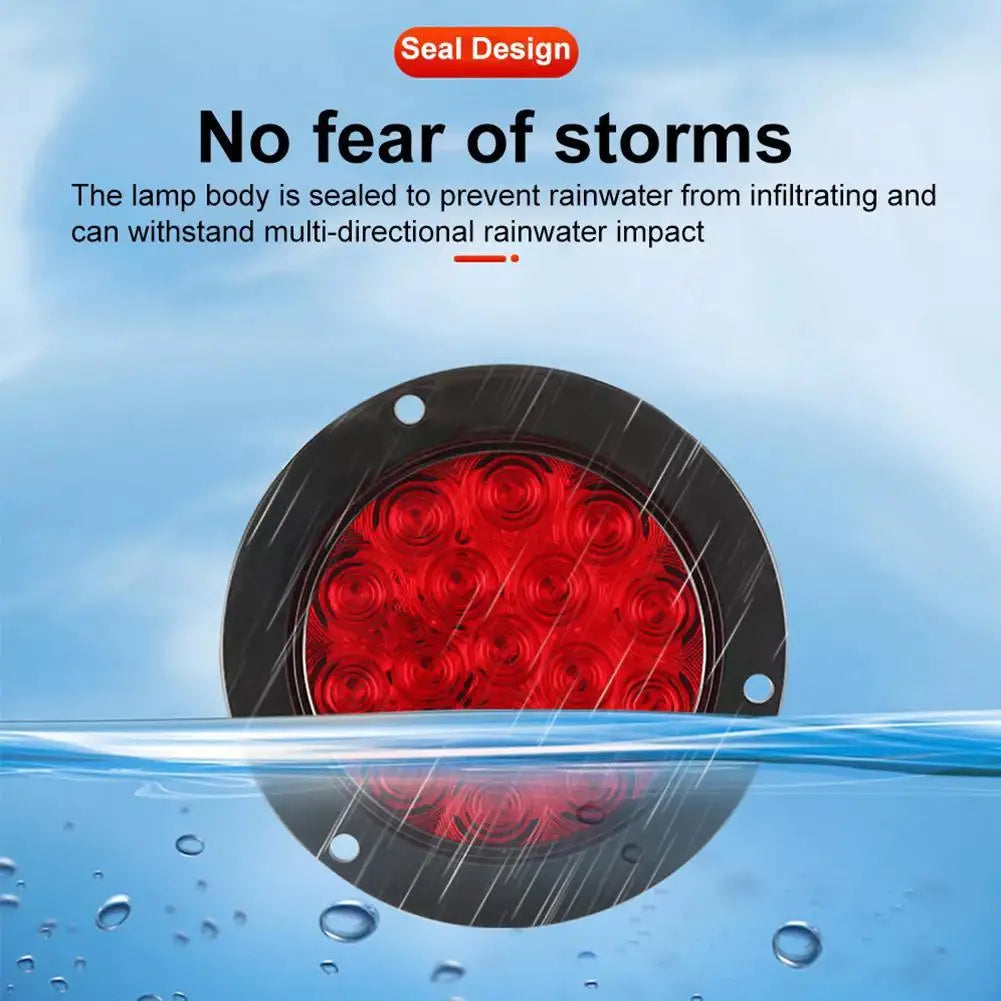 Universal Round LED Rear Tail Lights - 12V 24V Turn Signal Brake Stop Reverse Lamp