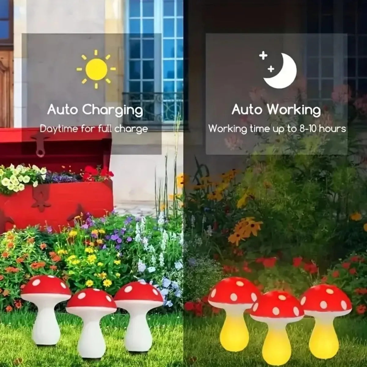 Solar outdoor lights, cute garden mushroom outdoor decorative pile string lights, solar waterproof outdoor lights