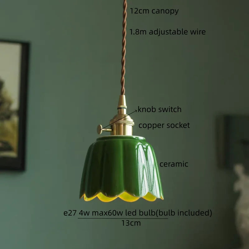 IWHD Home Design LED Pendant Lamp Balcony Reading Dining Room Japan Style Gold Copper Patterned Ceramic Hanging Lights Hanglamp