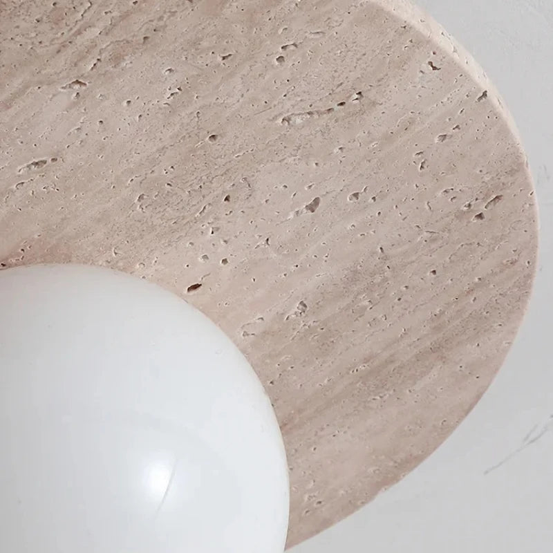 High Quality Natural Stone Ceiling Light Travertine Downlight with Glass Ball Wabi Sabi Milk Oil Wind Home LED Ceiling Ligh
