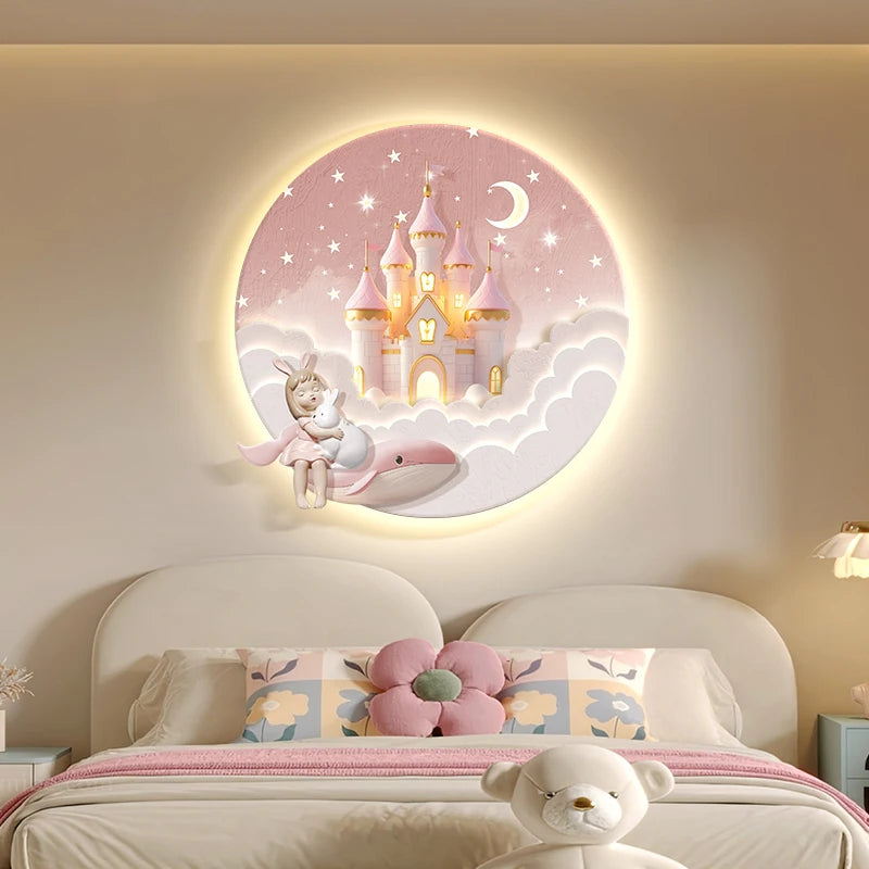 Children's Room Decoration Painting Wall Lamp Girls' Room Hanging Painting New Creative Cartoon Castle Lamp Painting bedroom LED
