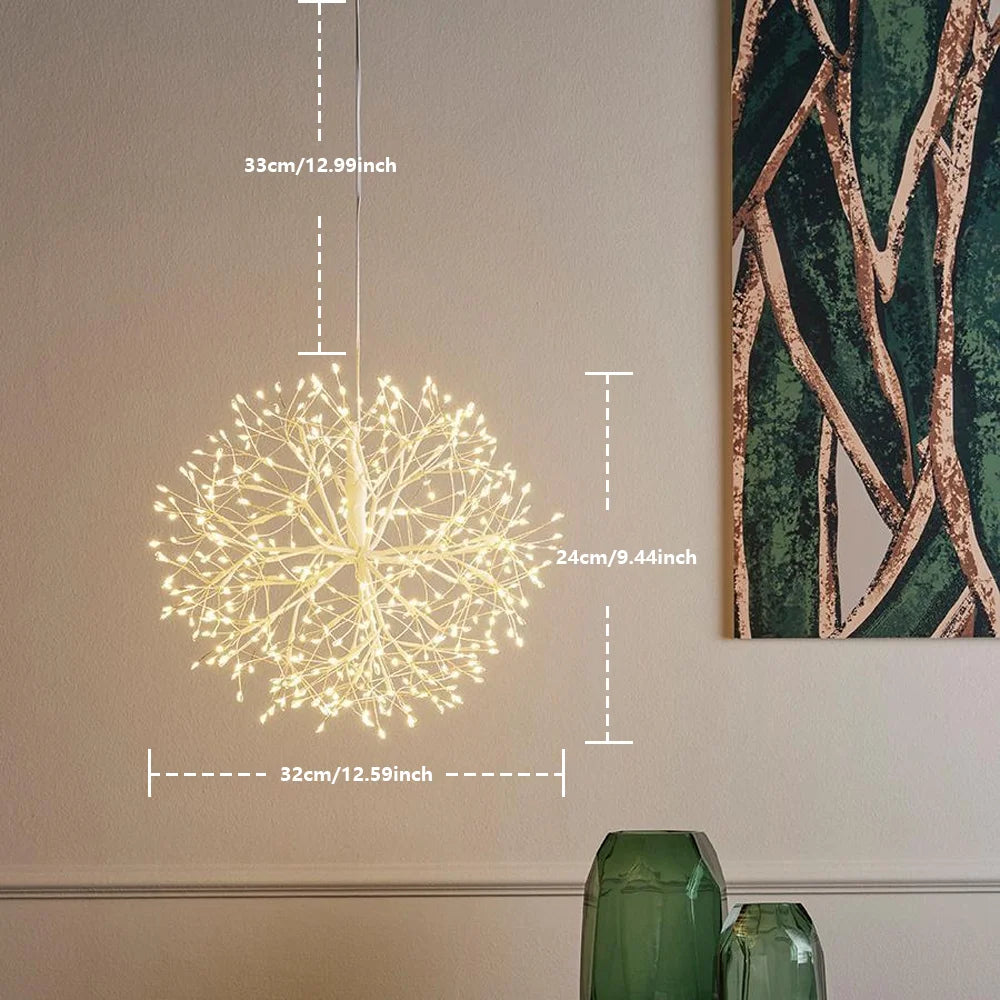 12.9in 192LED Hanging Chandelier Dandelion Light for Living Room E26/E27 Firework Fairy Light for Outdoor Indoor