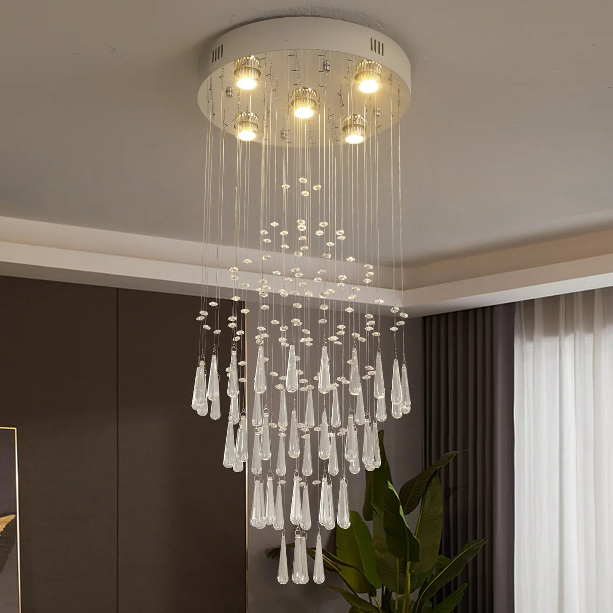 Crystal Droplight Led Pendant Light Modern Loft Stairs Chandelier Hanging Lustre Ceiling Lamp Home Appliance Decor Fixture