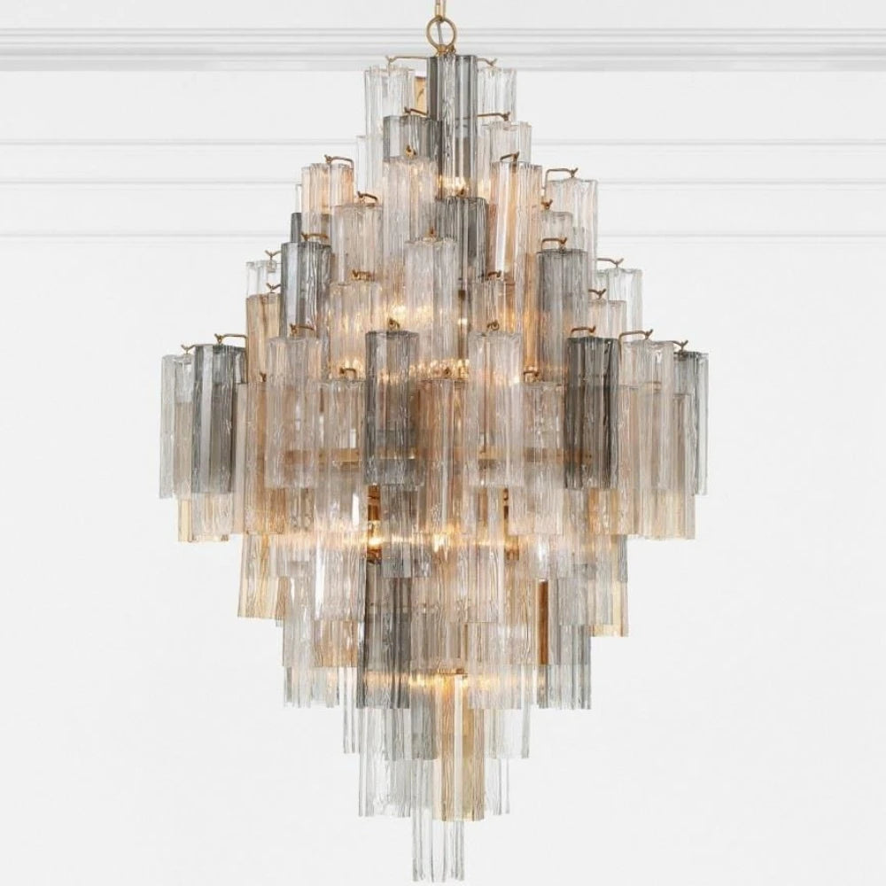 Crystorama Addis Polished Chrome Murano Glass Chandelier - Modern Luxury Pendant Light Fixture for Villa Staircase, Living Room & Hotel