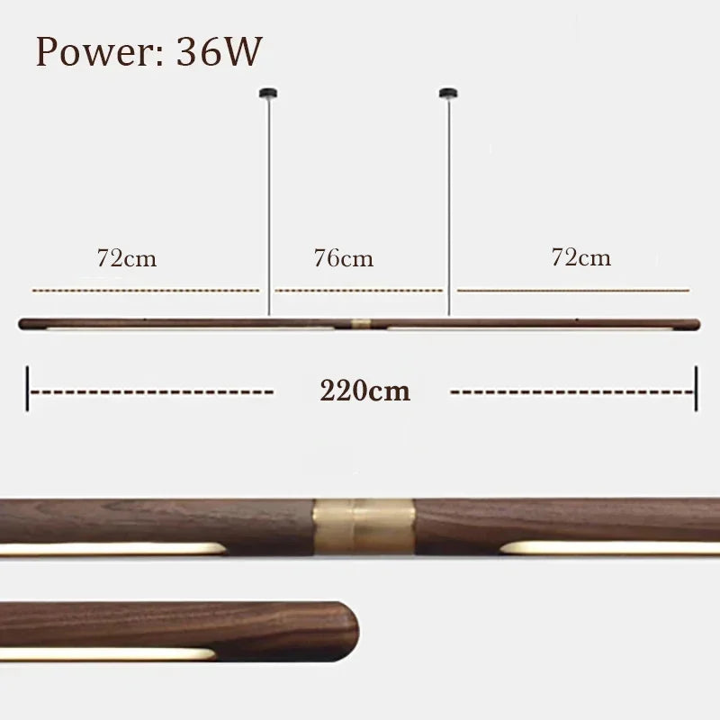 Minimalist Black Walnut Hanging Pendant Light Solid Wood Dining Lamp LED Long Strip Indoor Lighting for Living Room Kitchen Deco