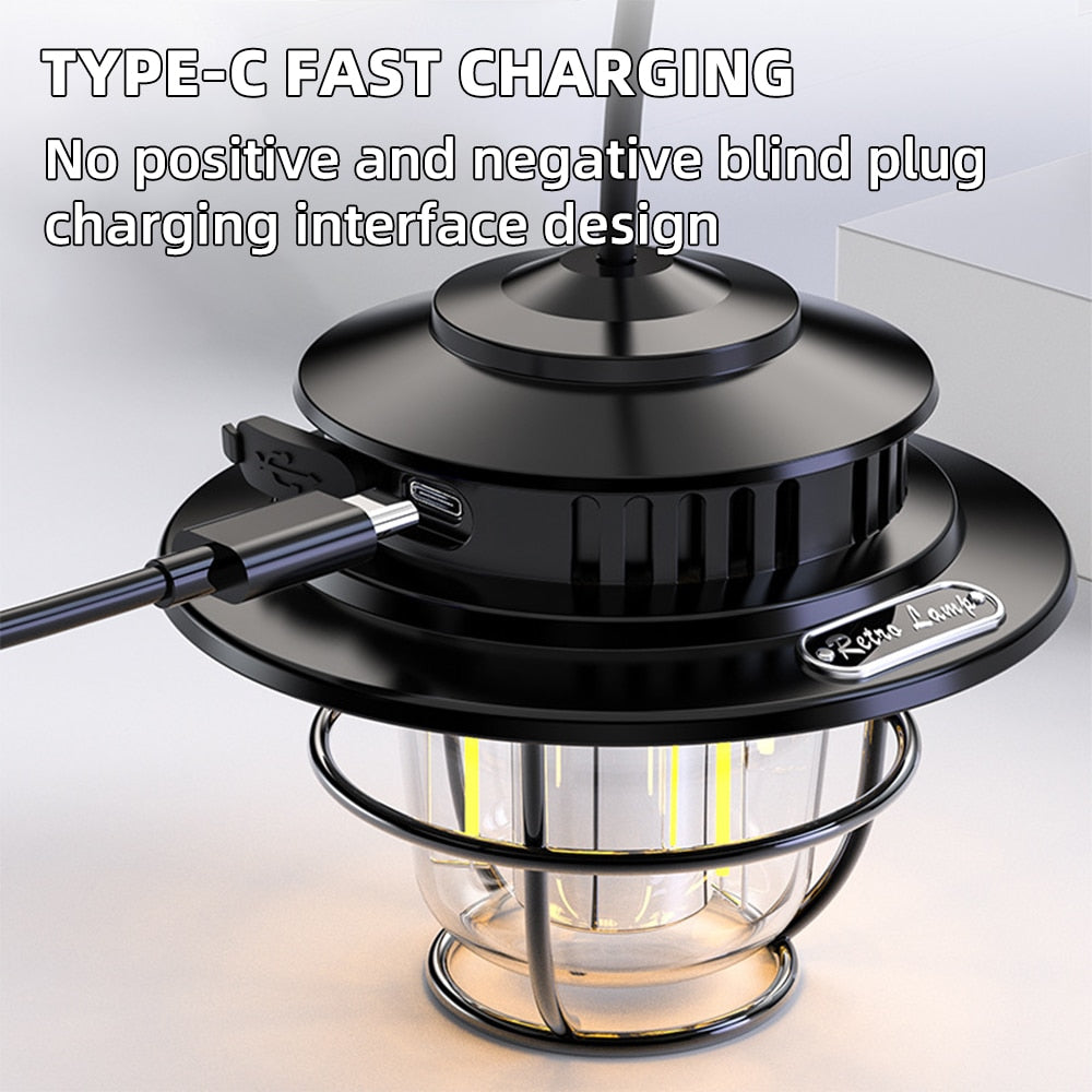 Vintage Style Ceramic Wick Camping Light Rechargeable LED Super Bright Camping Light 4 Lighting Modes Waterproof Outdoor Light