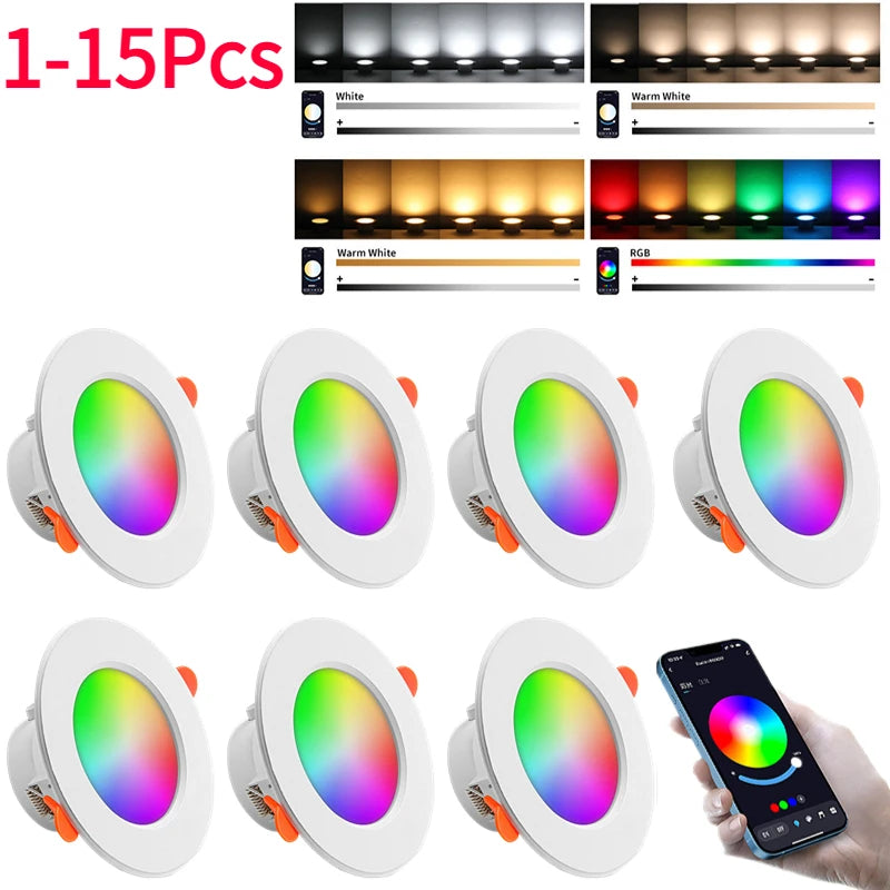1-15Pcs LED Downlight Wi-Fi 10W 85-265V Dimmable Spot Light Recessed Round Light Spot Bluetooth-Compatible Lamp Atmosphere