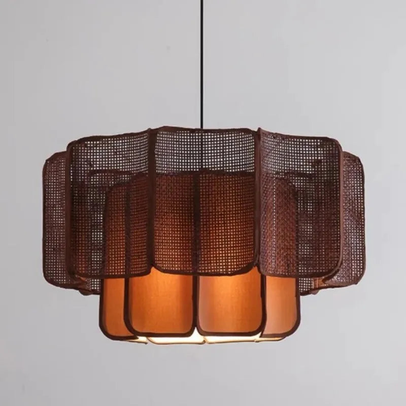 Wabi-sabi Style Rattan Pendent Lamp Vintage Zen Lighting Fixture for Dining Room Parlor Bedroom Guesthouse Bar Counter Luminaire