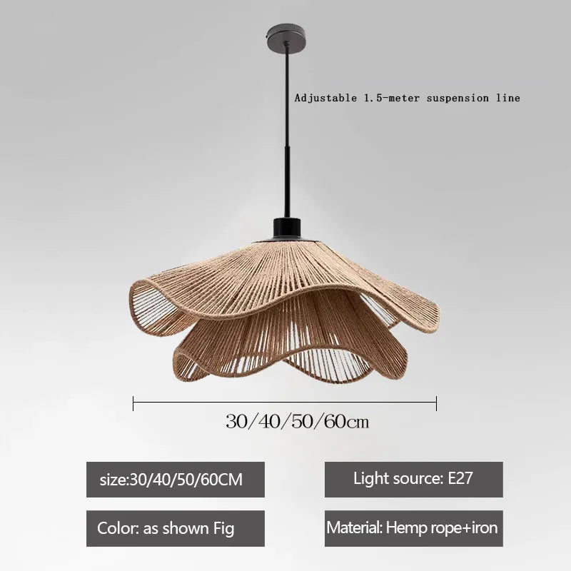 Handmade Rattan Flower Pendant Lamp - Organic LED Chandelier for Living Room