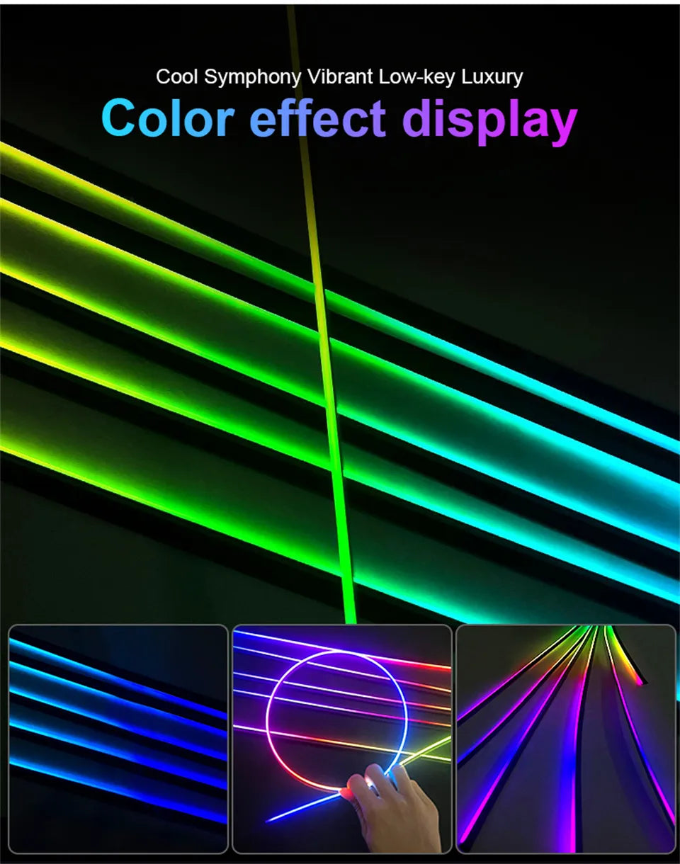 18 / 22 In 1 Streamer Car Ambient Lights RGB 213 64 Color LED Interior Rainbow Acrylic Strip Symphony Remote Atmosphere Lamp Kit
