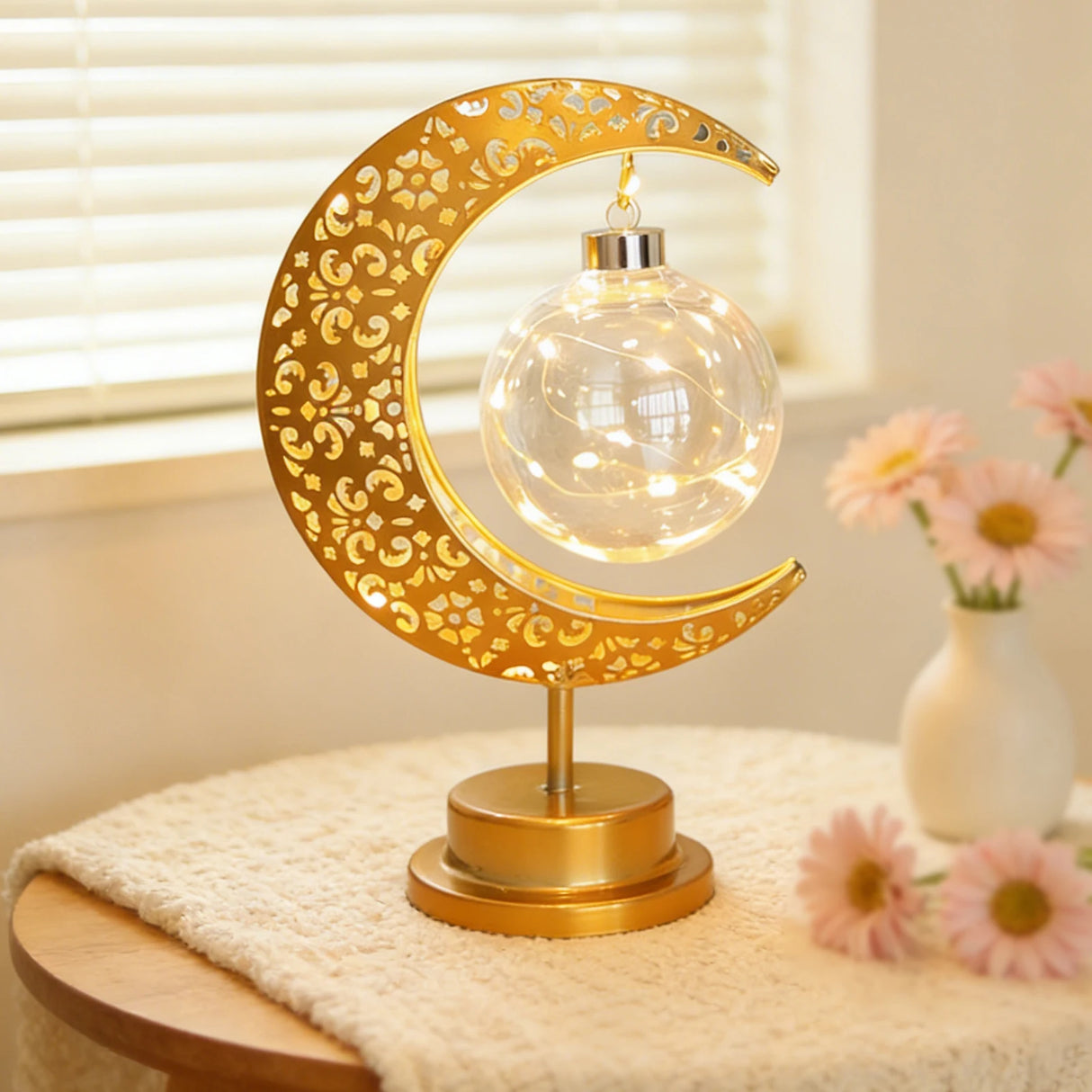 Eid Mubarak Moon LED Desk Lamp, Dimmable Warm Night Light for Bedroom, Ramadan, Gift, Decor