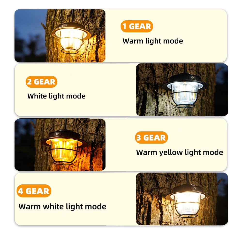 Vintage Style Ceramic Wick Camping Light Rechargeable LED Super Bright Camping Light 4 Lighting Modes Waterproof Outdoor Light