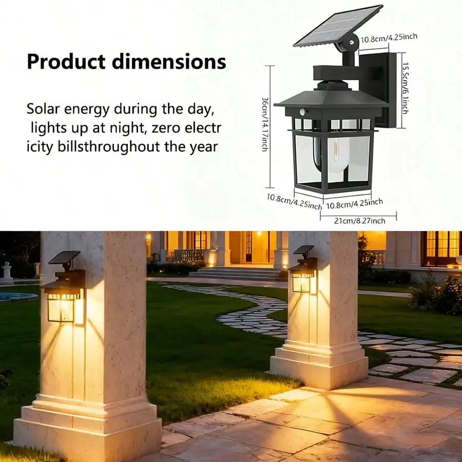 Retro Solar Outdoor Light Fixture (1/2-Pack) - IP65 Waterproof LED Lamp with Light Sensor for Garden, Camping & Porch Decor