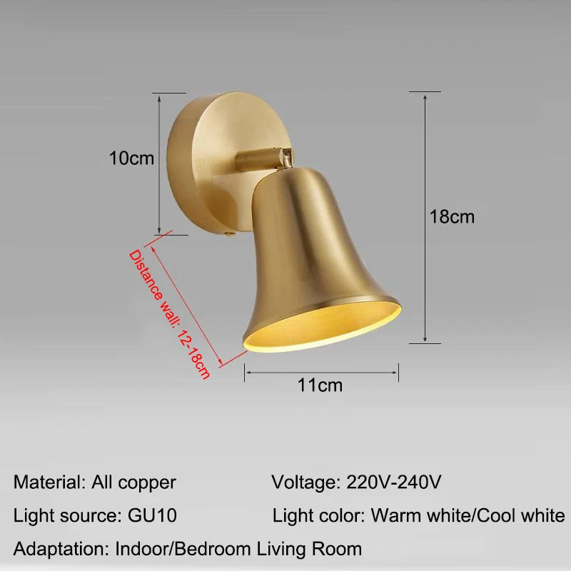 All-Copper Modern LED Wall Lamp with Frame & Door Number Display - Creative Brass Accent Sconce Light Fixture for Bedroom Bedside & Living Room