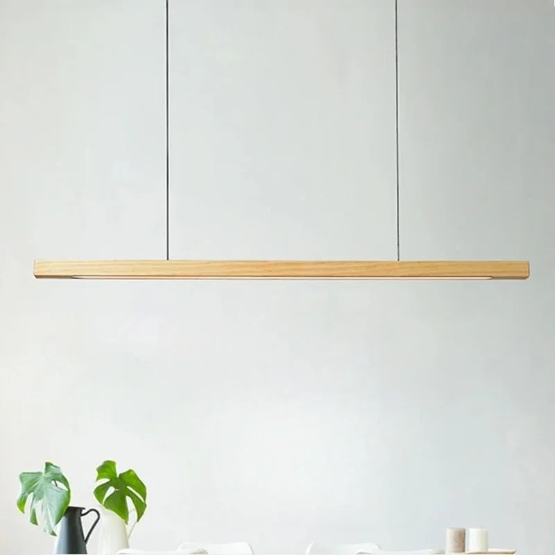 Solid Wood Long LED Pendant Light Modern Minimalist Dining Room Bedroom Living Room Front Desk Decorative Lighting Fixtures