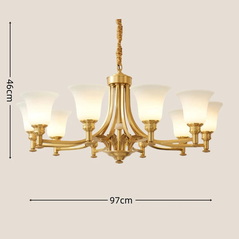 Solid Brass Chandelier with Glass Shades - 3-Color LED Luxury Dining Room Light
