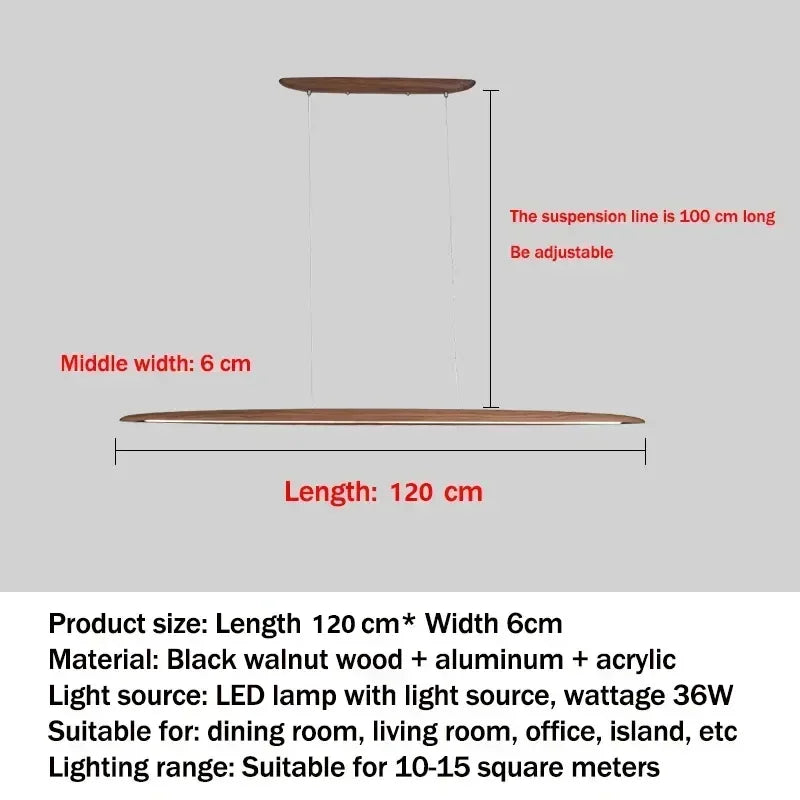 Nordic Design Walnut Long Table Lamp Modern Simple Zen Pendant Lights Japanese Style Tea Quiet Restaurant Home Decor Lamps LED