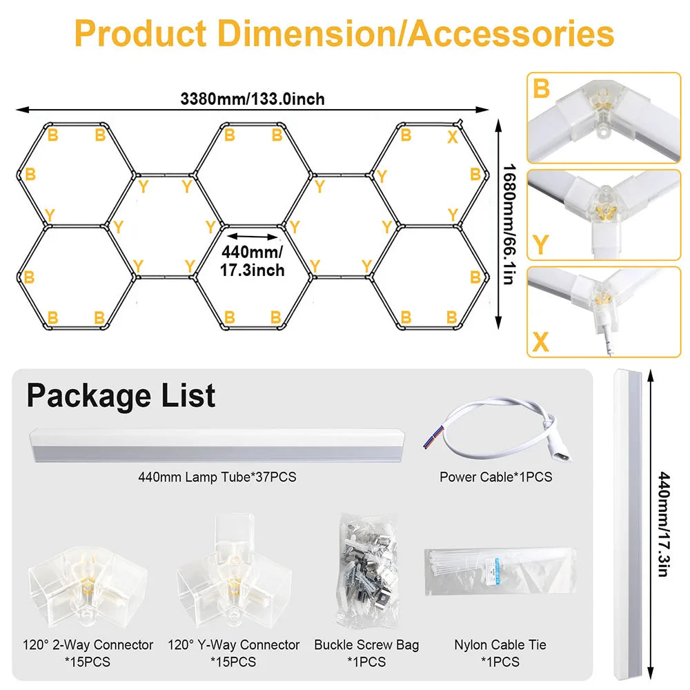 1/3/5/8/14 Hole Hexagonal LED Ceiling Garage Light 6500K Cold Light for Garages and 4S Workshops
