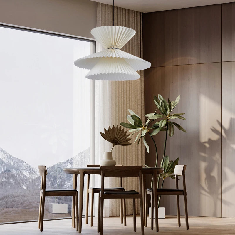 Creative Pleated Fabric LED Pendant Light & Sconce - Designer Textile Chandelier Lamp Fixture for Kitchen Island, Dining Table, Restaurant & Hotel Decor