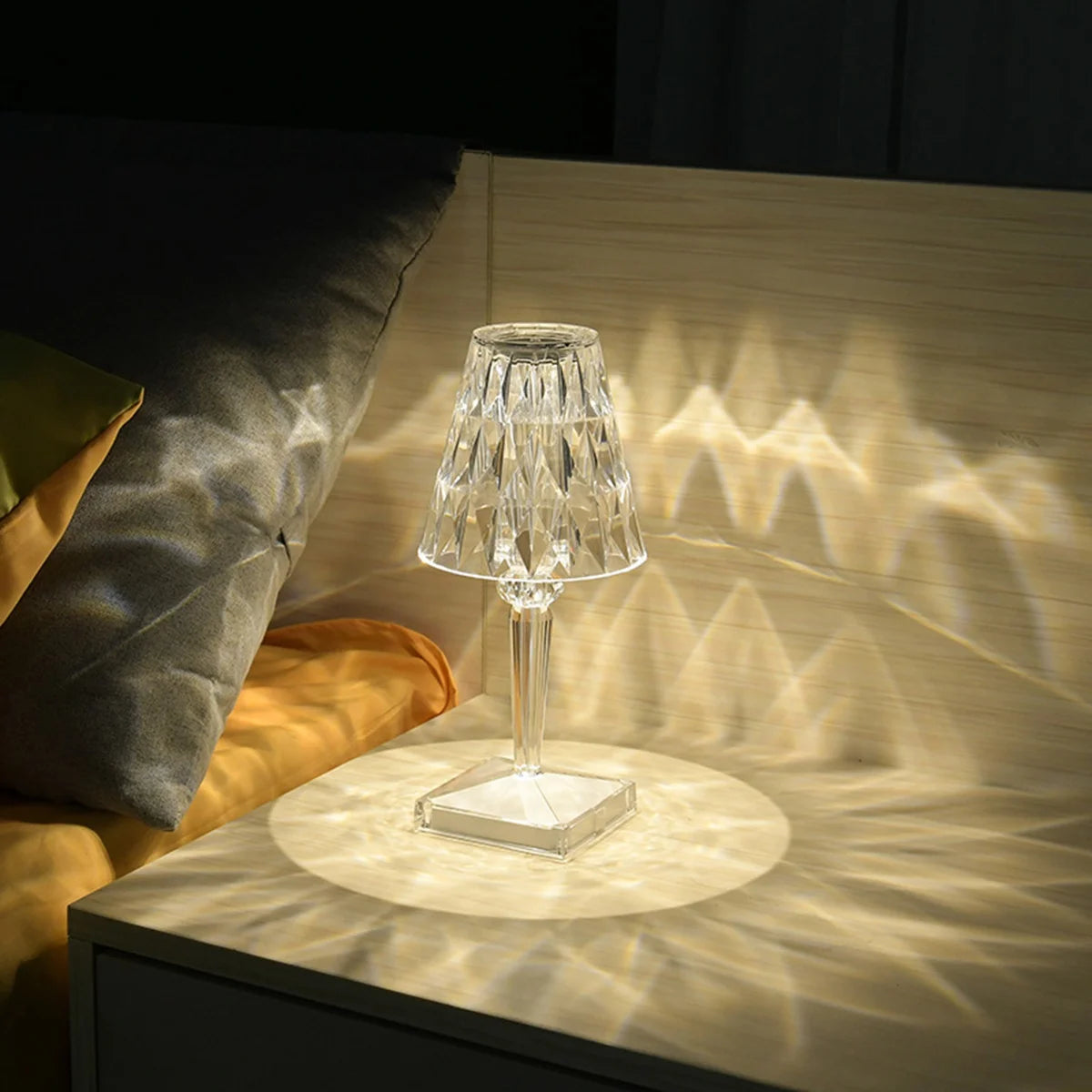Diamond Table Lamp Crystal LED Bar Table Lamp Rechargeable Touch Sensor Dimming Bedside Lamps For Bedroom Decor