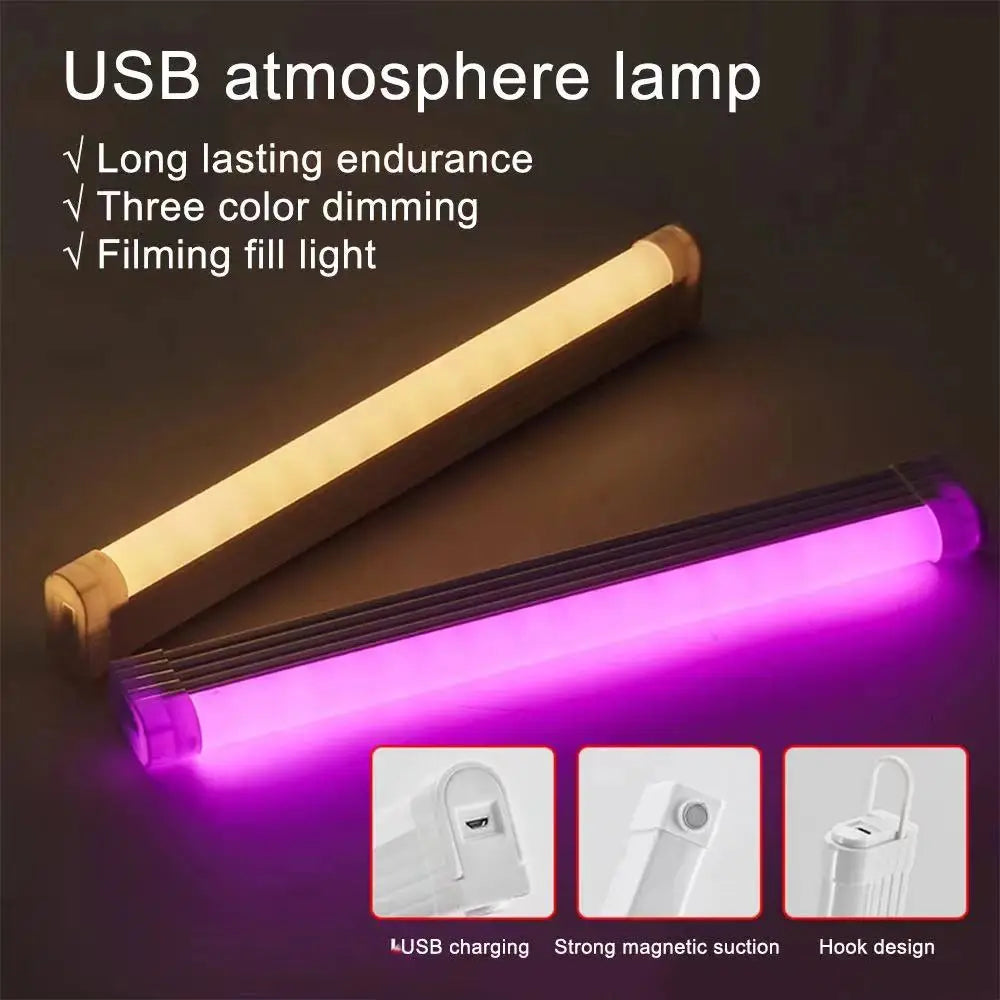 Portable Super Bright LED Tube USB Rechargeable Outdoor Camping Night Light Photography Fill Light with 3 Color Adjustable