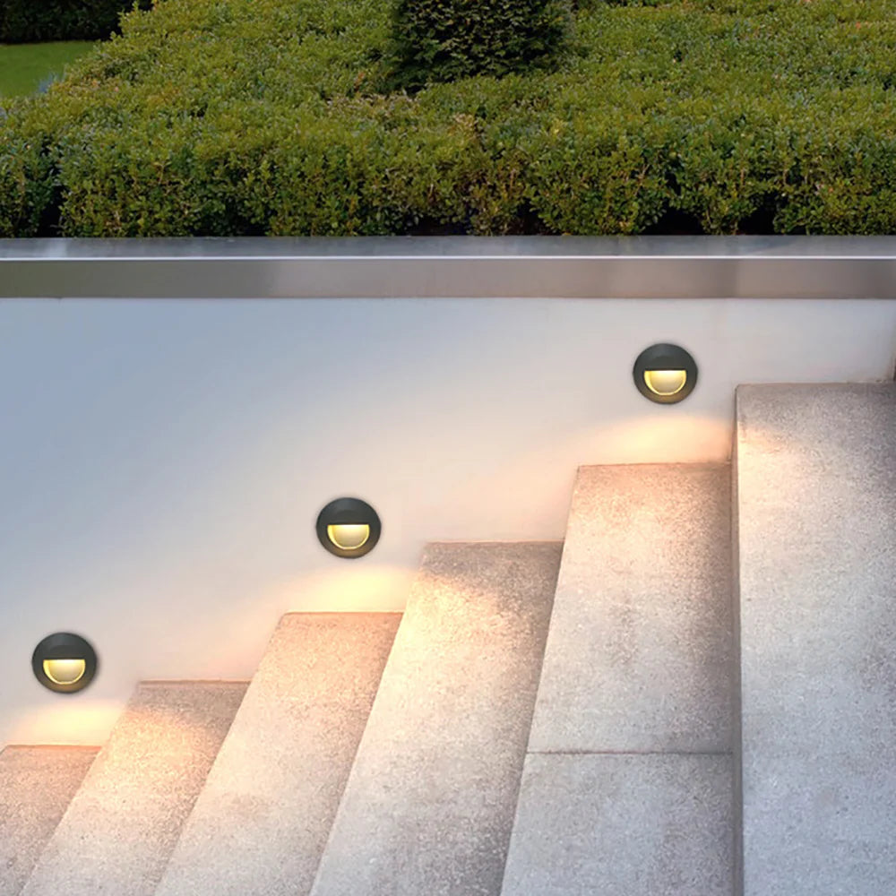 Outdoor Step Lighting 3W LED Embedded Wall Lamps Waterproof Outside Night Footlight +Bottom Box for Stairway Balcony Garden Porch