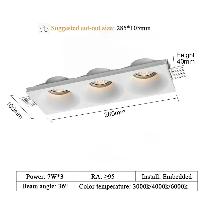 Recessed LED Gypsum Downlight Borderless Zigbee Spotlight Anti-Glare Ceiling Lamp Living Room Bedroom Aisle Embedded Lighting