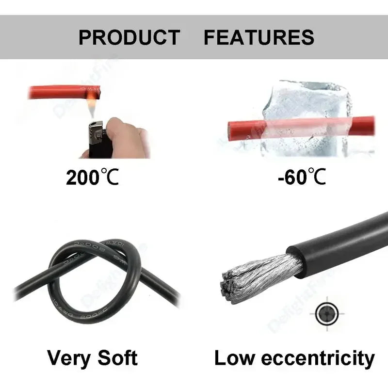 Electrical Wire Red Black Heat Resistant Silicone Cable 24 22 20 18 16 14 12 10 8 6 4 awg gauge for Car Auto Battery