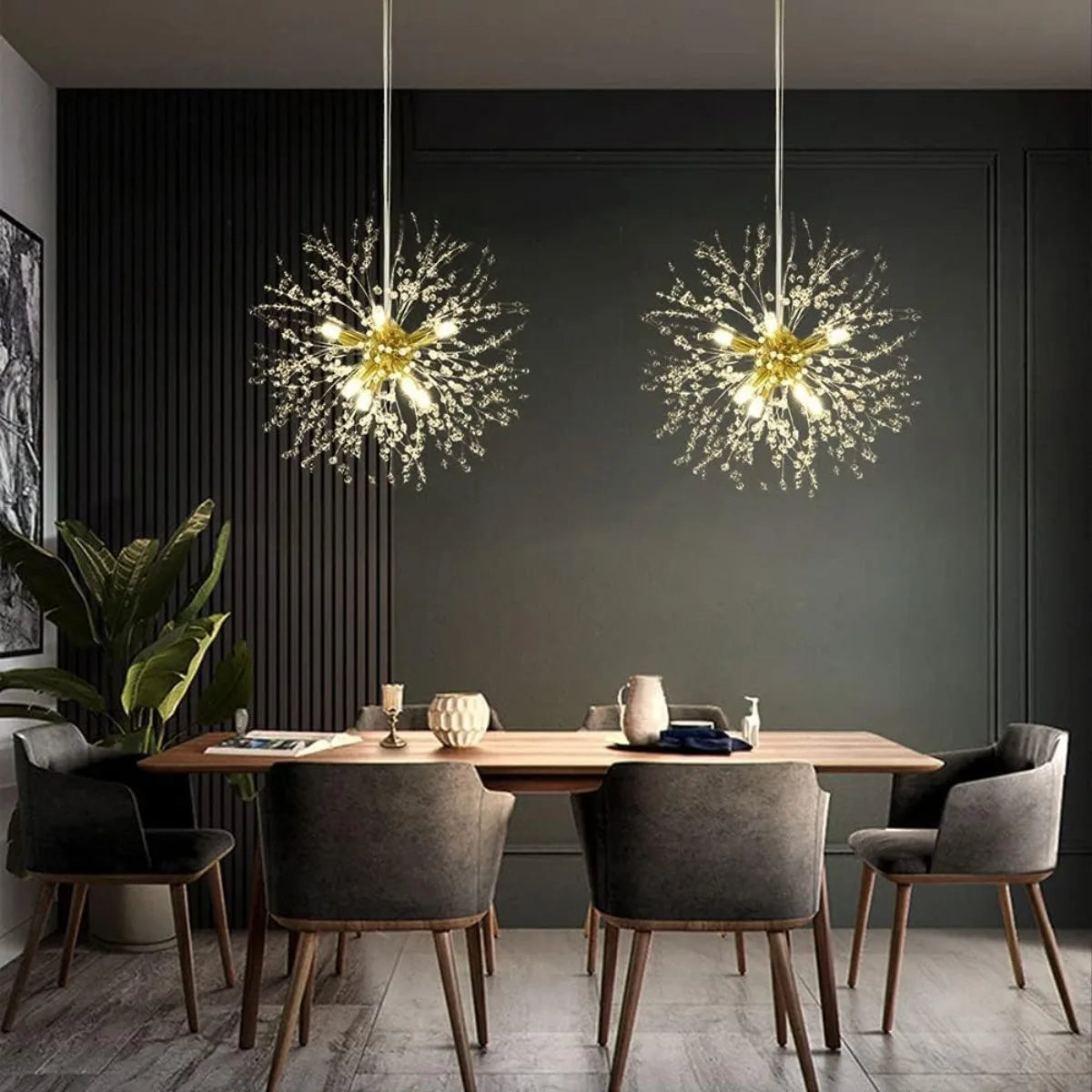 Modern Sputnik Firework Crystal Pendant Lighting 8-Light Gold Chandelier for Dining Room Living Room Bedroom Restaurant