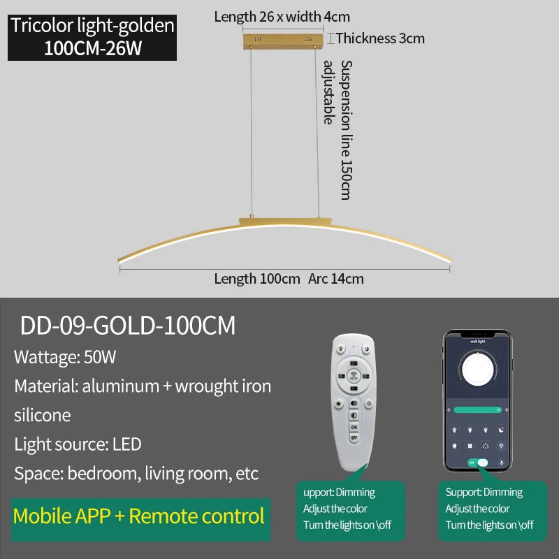 Contemporary LED Arc Pendant Light - Sleek Hanging Lamp for Dining Room