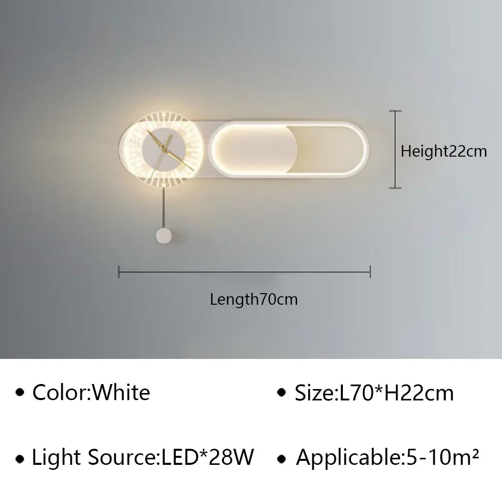 Modern LED Wall Lamp Clock Sconce for Bedroom Bedside Living Dining Room Aisle Porch Corridor Home Decors Lighting Fixture Luster