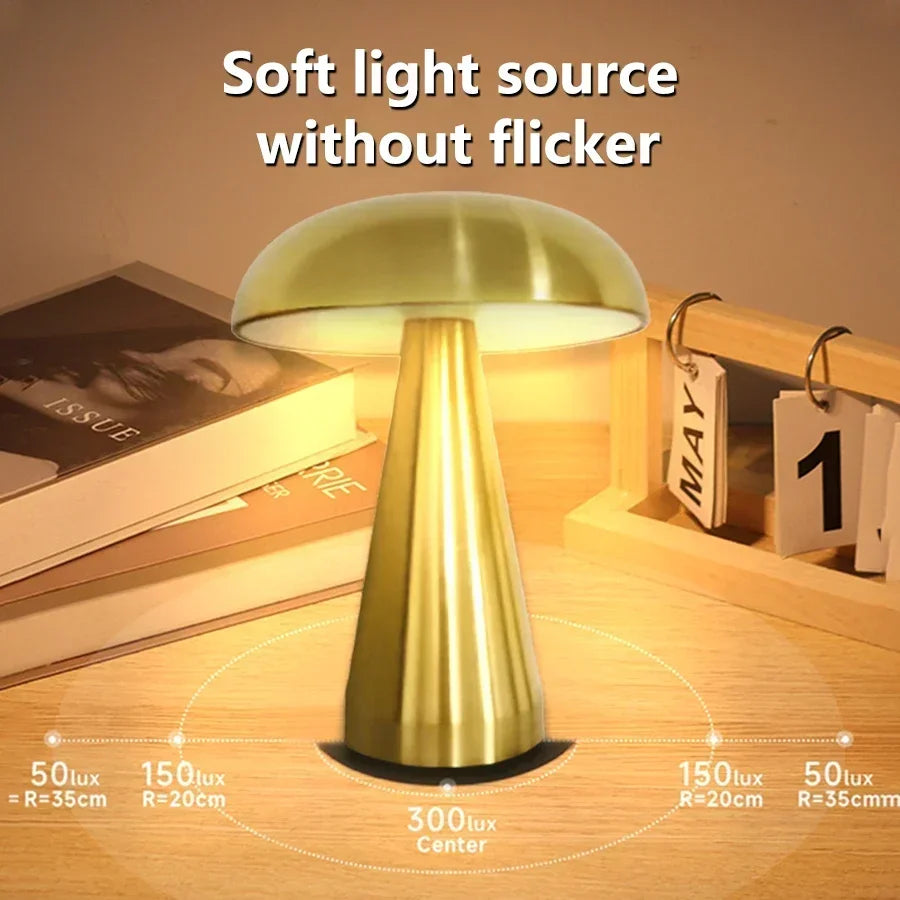 Retro Mushroom LED Night Light Touch Sensor Rechargeable Desk Lamp for Bedroom Restaurant Bar Decor Reading Lighting