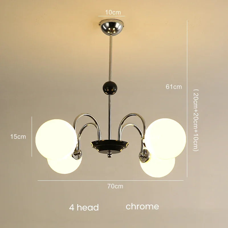 Mid-Century Retro Chandelier French Glass Ball Pengdant Lamp Bauhaus Gold/Chrome Luxury Living Room Bedroom Study Light