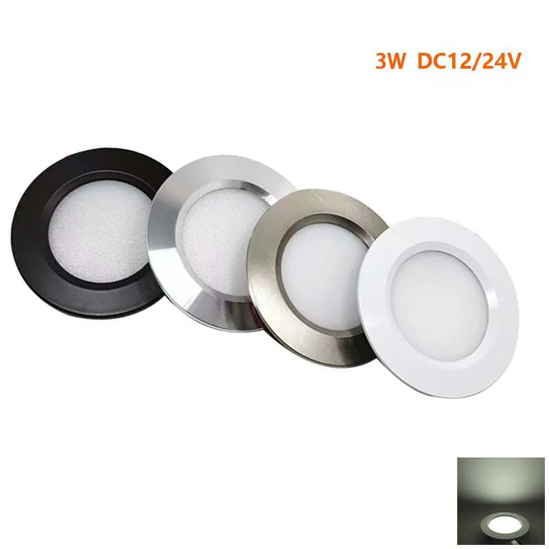 3W Indoor LED Mini Spotlights 12V 24V Ultra Thin Recessed Ceiling Panel Light IP42 Caravan Boat Kitchen Vehicle Camper Downlight
