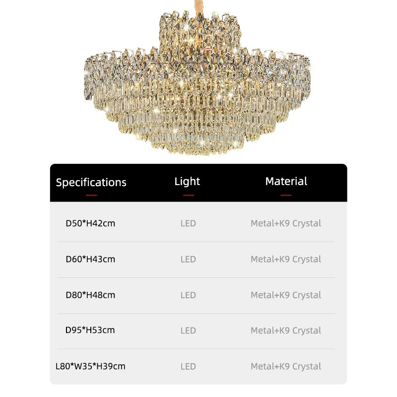 Luxury Crystal Chandeliers High-end Hanging Chandelier Villa Living Room Hall Lighting Lustre Dining Table Pendant Ceiling Lamp