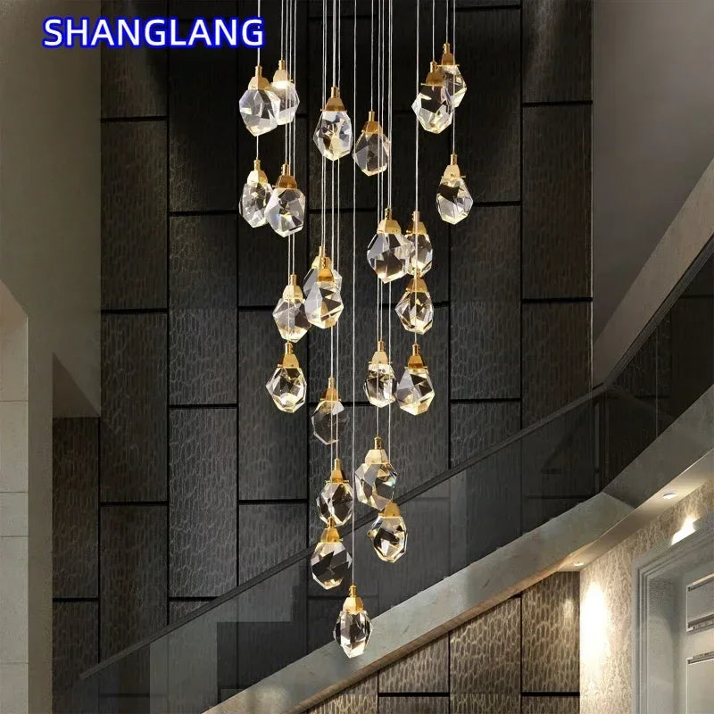 Nordic Villa Staircase Crystal Pendant Lights For Living Room Bedroom Kitchen Shop Home Decoration Chandelier Indoor Lighting
