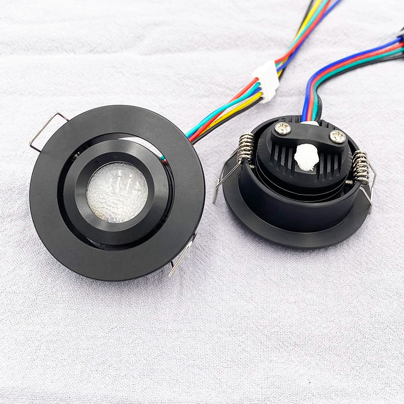 12V 3W RGB / RGBW Recessed Mini LED Cabinet Spotlight (42mm Cutout) - Dimmable Adjustable Ceiling Downlight for KTV, Bar & Room Decor