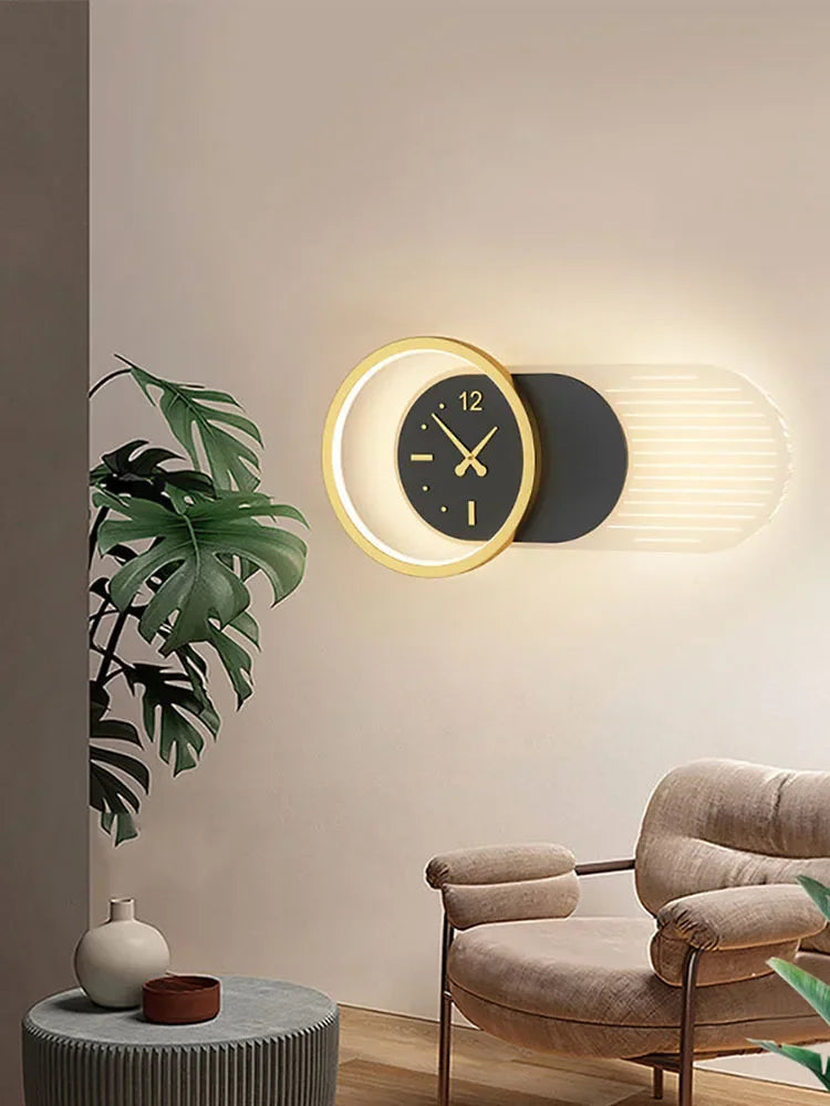 Modern LED Wall Lamp Clock Sconce for Bedroom Bedside Living Dining Room Aisle Porch Corridor Home Decors Lighting Fixture Luster
