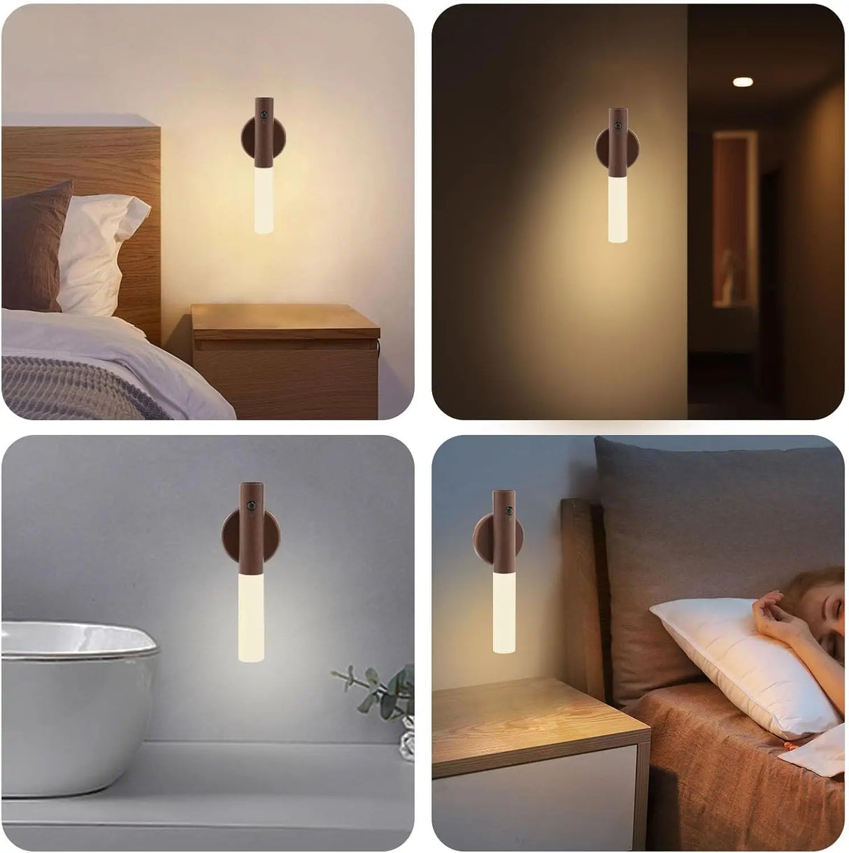 LED motion sensing light wall lamp 2-piece set rechargeable lighting corridor staircase magnetic 360 ° rotation black walnut 2