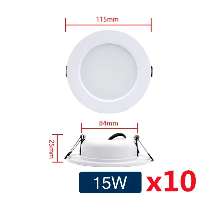 10PCS White Body Recessed LED Downlight - Universal AC/DC 12V 24V 110V 220V Ceiling Light