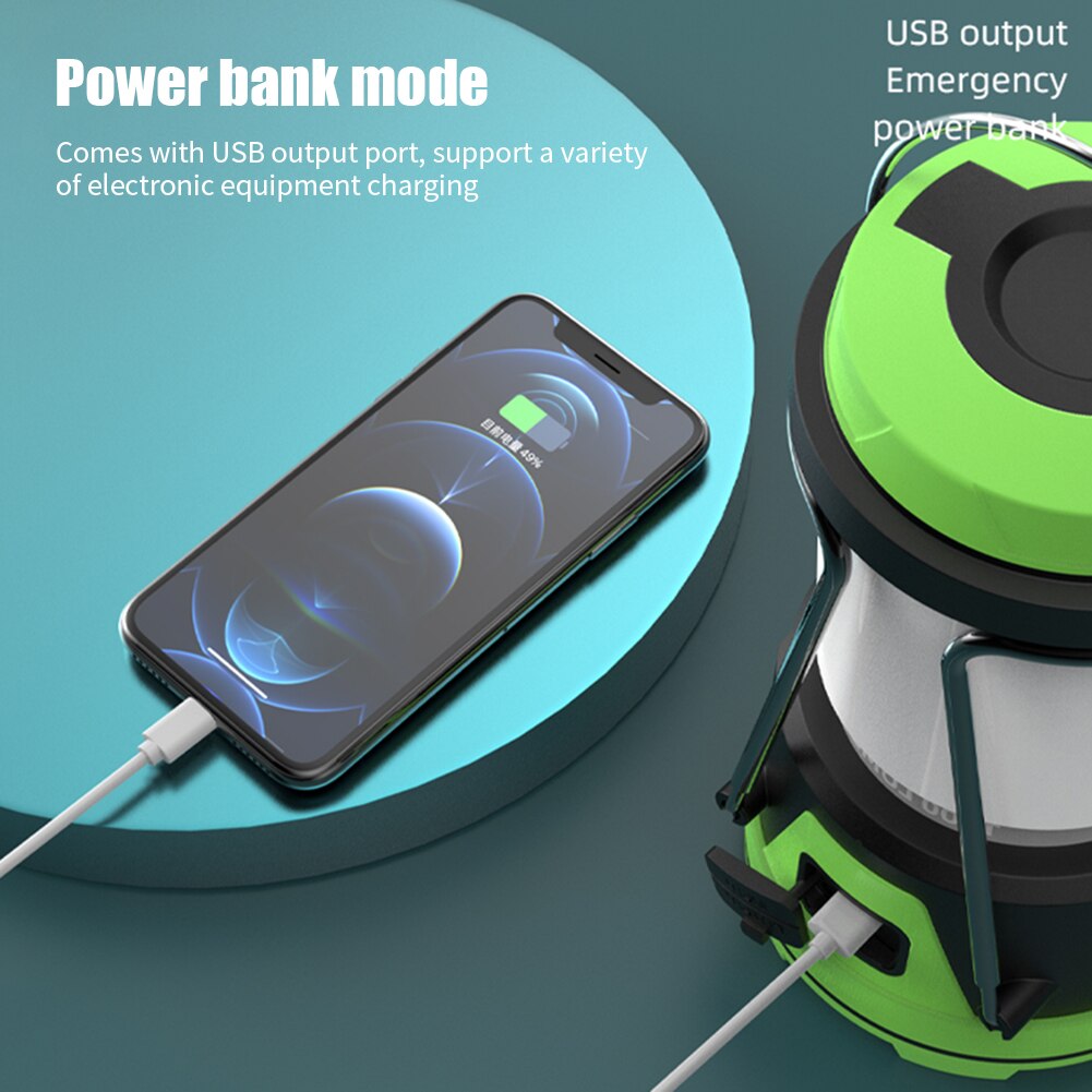 2 in 1 Portable LED Camping Lantern USB Rechargeable Work Light Outdoor Searchlight Power Bank Tent Lamp Infinite Dimming 3 Colors