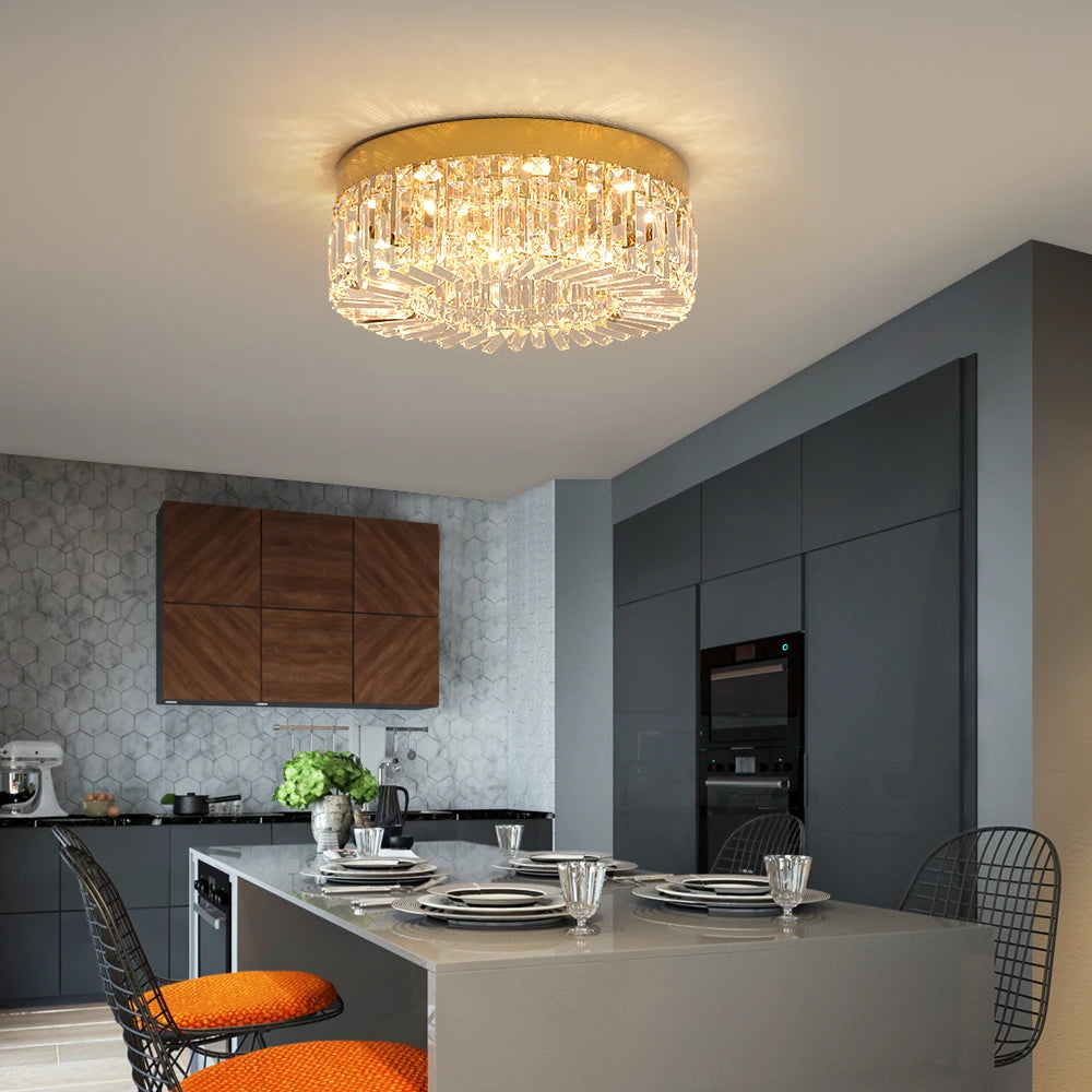Gold Modern Crystal Chandelier - Luxury LED Ceiling Light for Living Room