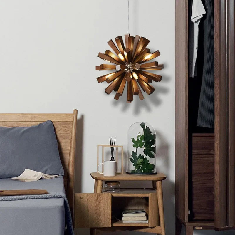 Japanese Wooden Chandeliers Retro Round Dining Table Lighting Fixtures Globe Shape Pandent Lights Living Room Home Decoration