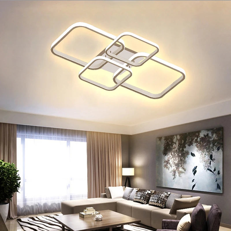Modern LED Ceiling Lights Living Room Lighting Square 4 Heads Black and White Lamps Living Room Study Home Decor Fixture Lustre