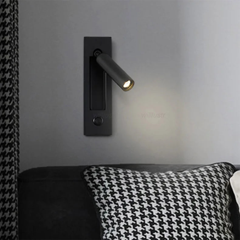 Creative Rotatable Aluminum Wall Lamp LED Embedded Sconce Hotel Cafe Bar Bedside Copper Nickle Chrome Metal Reading Lighting