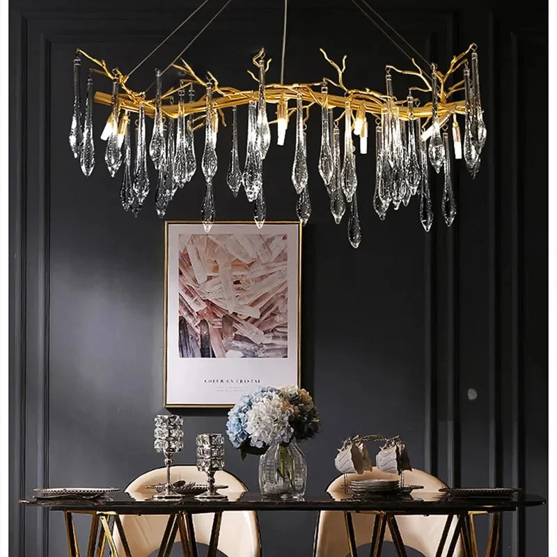 Luxury Classic Blue Crystal LED Hanging Lamp Lustre Chandelier Lighting Fixture For Living Room Kitchen Room Decoration Lighting