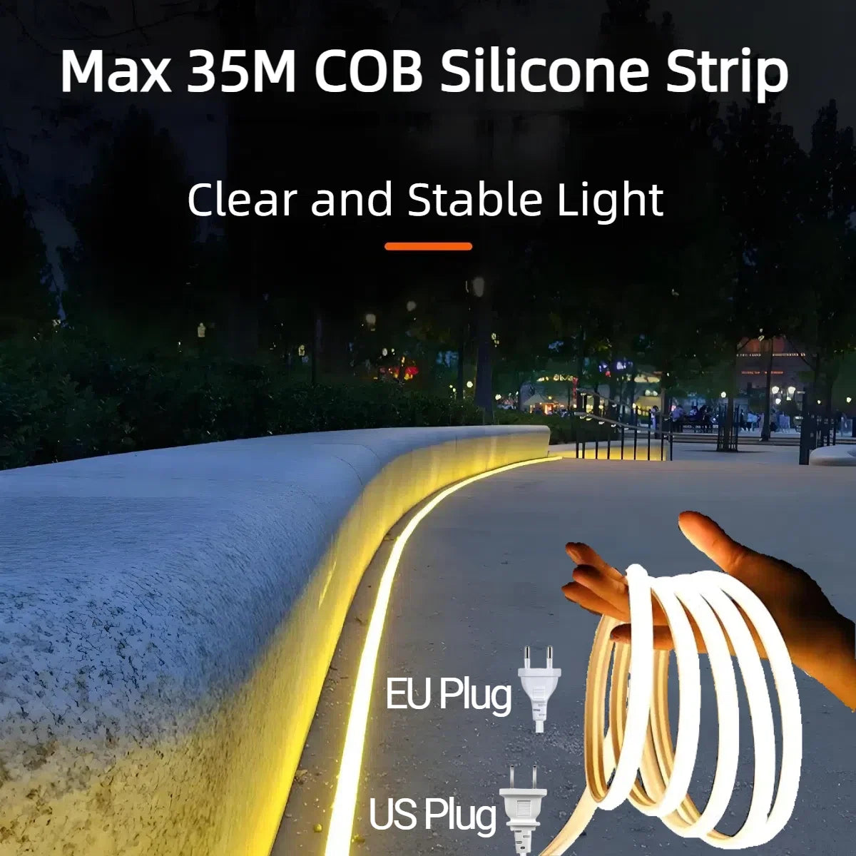 EU 220V COB LED Silicone Tube Light Strip Set (20M / 35M) - Waterproof High-Lumen Outdoor Rope Lighting for Villa, Garden & Pool